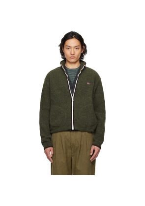 Drake's Green Boucle Wool Zip Fleece Jacket