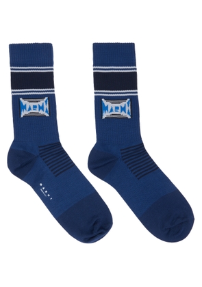 Marni Navy Jacquard Logo Cotton Socks