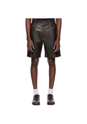 MMIC Brown Deadend Leather Shorts