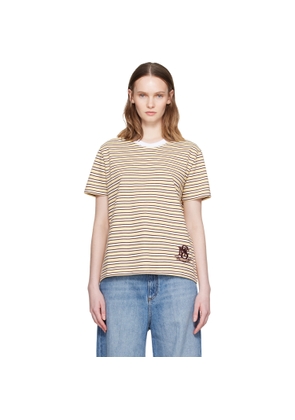 Stella McCartney Yellow & Brown Fancy Stripe Crest Embroidery T-shirt