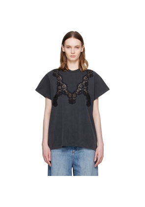 Stella McCartney Black Lace Mix Washed Jersey Cotton T-shirt