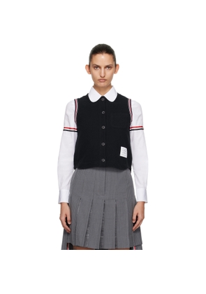 Thom Browne Navy Pique RWB Trim Sleeveless Shirt
