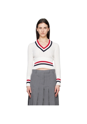 Thom Browne Off-White Baby Ladder Cable Shrunken V Neck Sweater