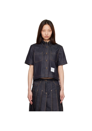 Thom Browne Navy Straight Hem Button Down Point Collar Denim Shirt