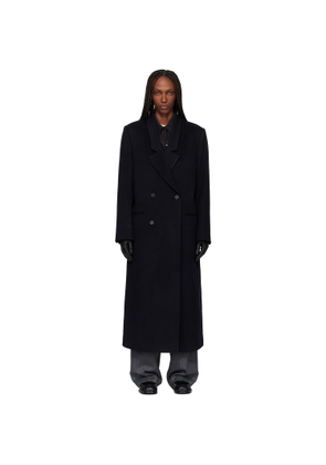 TONYWACK Navy Tailored Double-Breasted Maxi Coat