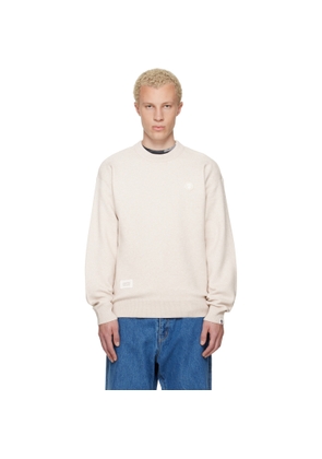 AAPE by A Bathing Ape Beige 'AAPENOW' Moonface Crew Neck Sweater