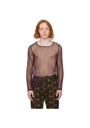 Dries Van Noten Burgundy Sheer Long Sleeve T-Shirt