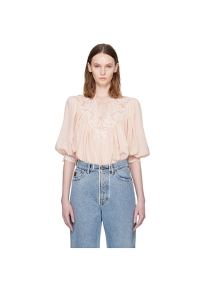 Chloé Pink Fluid Puff-Sleeve Blouse