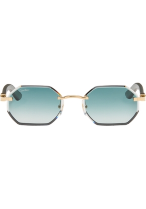 Cartier Gold & Green 'C Allongé de Cartier Motif' Sunglasses