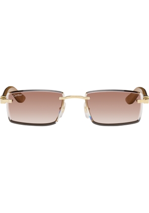 Cartier Gold & Brown 'Elongated C de Cartier' Sunglasses