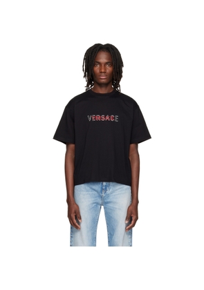 Versace Black Embroidered-Logo Cotton-Jersey Regular T-shirt