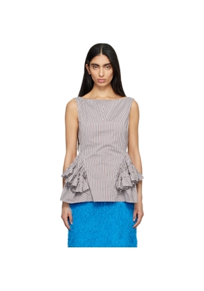 Dries Van Noten Brown & White Ruffled Peplum Blouse