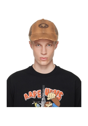 AAPE by A Bathing Ape Tan Moonface Logo Distressed Cap
