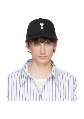 AMI Paris Black Cotton 'Ami de Coeur' Felt Patch Cap