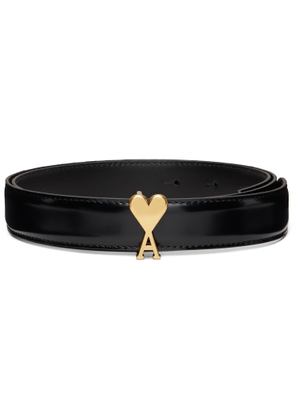 AMI Paris Black Cow Leather Ami de Coeur Buckle Belt