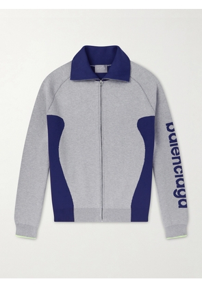 Balenciaga - Logo-Jacquard Cotton-Blend Zip-Up Sweater - Men - Gray - S
