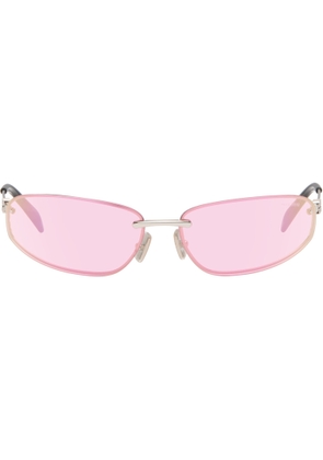 Miu Miu Eyewear Silver Rimless Metal Oval Sunglasses