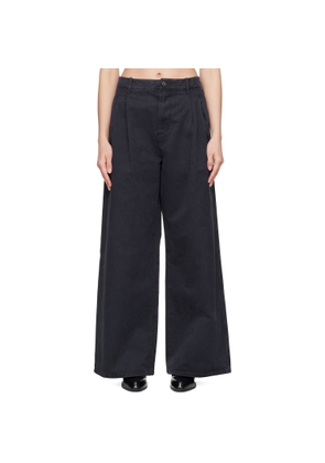 Jil Sander Navy Casual Wide Leg Pleated Trousers