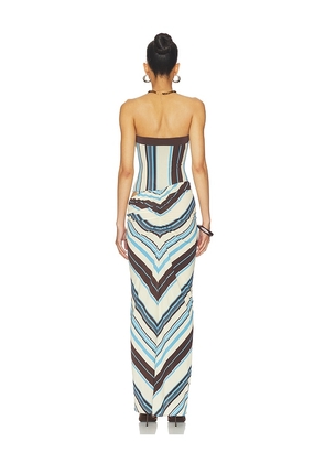 Benni Rumi Strapless Maxi Dress in Blue,Brown. Size M. Also in L, XL/1X, XXL/2X.
