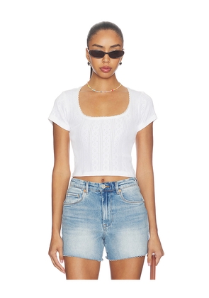 Good American The Pointelle Square Neck Top in White. Size M. Also in XS, S, L, XL.