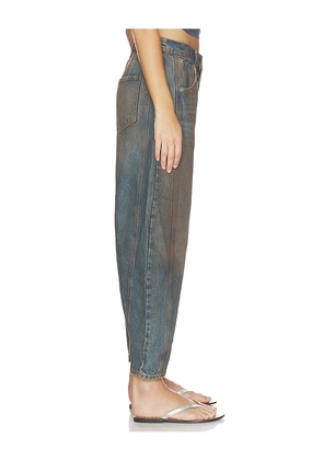 Free People x We The Free Good Luck Mid Rise Barrel in Blue. Size 24. Also in 25, 26, 27, 28, 29, 30, 31.