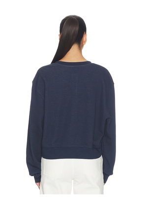 FRAME The Striped Cuff Sweatshirt in Navy. Size XS. Also in S, M, L.