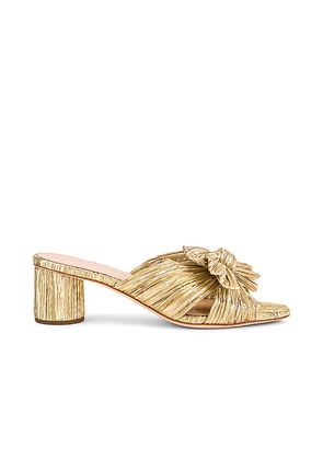 Loeffler Randall Emilia Pleated Knot Mule in Metallic Gold. Size 7. Also in 6, 6.5, 7.5, 8.5, 9, 9.5, 8.
