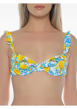 MC2 Saint Barth Elisabeth lemon-print ruffled bikini top - Yellow