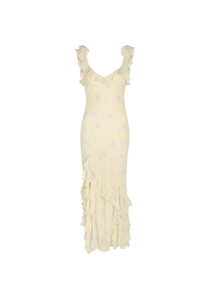 LoveShackFancy floral-print ruffled maxi dress - Yellow