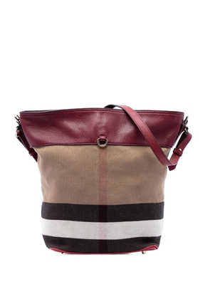 Burberry Pre-Owned 2000-2017 Medium Mega Check Canvas and Grained Calfskin Ashby Tassel Bucket Bag satchel - Brown