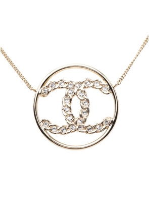 CHANEL Pre-Owned 2019 CC Gold Plated Strass Round Pendant Necklace costume necklace