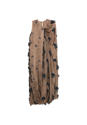 Uma Wang floral-embroidered fringed dress - Brown