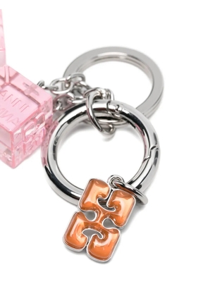 GANNI logo-plaque dice keyring - Silver