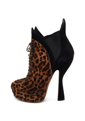 Alaïa Pre-Owned leopard-print lace-up ankle boots - Brown