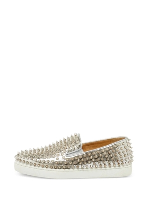 Christian Louboutin Pre-Owned Roller boat spike-embellished sneakers - Silver