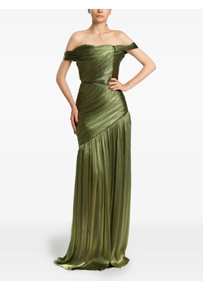 MIAU by Clara Rotescu Vis off-the-shoulder pleated maxi dress - Green