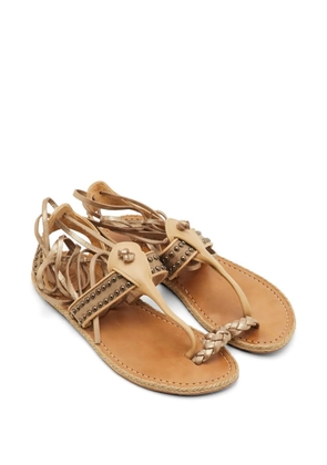 Christian Louboutin Pre-Owned studded ankle-strap flat sandals - Neutrals