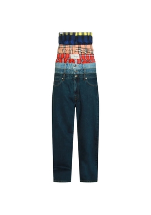 AWGE layered check-print jeans - Blue