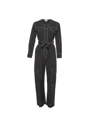 GANNI belted contrast-stitch jumpsuit - Black