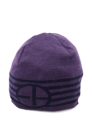 Emporio Armani Pre-Owned striped logo beanie hat - Purple