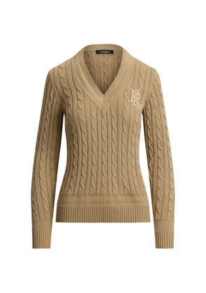 Lauren Ralph Lauren cable-knit LRL-embroidered sweater - Neutrals
