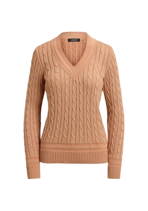 Lauren Ralph Lauren cable-knit monogram-embroidered jumper - Pink