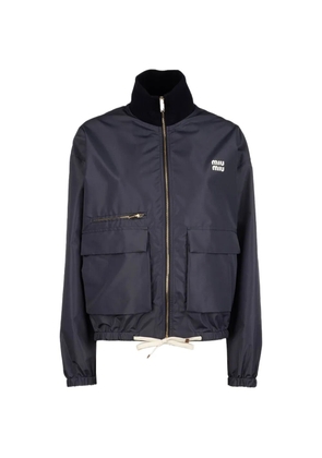 Miu Miu logo-patch zip-up jacket - Blue
