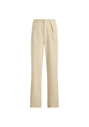 Ralph Lauren Purple Label pleated-front suede-trimmed trousers - Neutrals