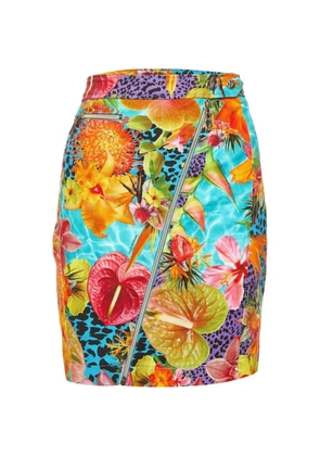 Versace Pre-Owned floral-print zip-detail skirt - Blue