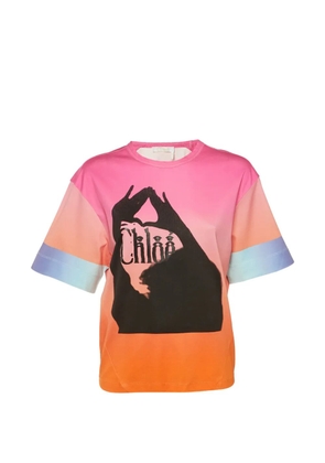 Chloé Pre-Owned logo-print ombre T-shirt - Pink