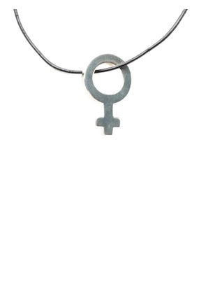 Gucci Pre-Owned 1990-2000 Leather and Sterling Silver Venus Symbol Pendant Necklace costume necklace - Black