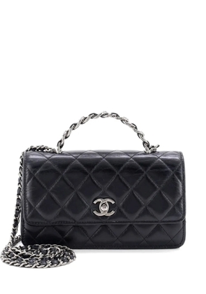 CHANEL Pre-Owned Top Handle Phone Holder with Chain Quilted Shiny Calfskin with Crystals crossbody bag - Black
