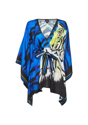 Just Cavalli Vintage tiger-print belted kaftan tunic - Blue