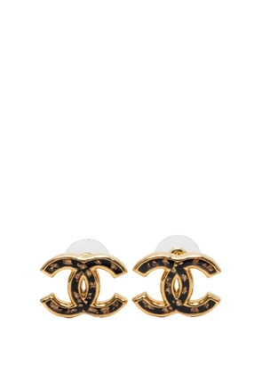 CHANEL Pre-Owned 2023 CC Gold Plated Resin Push Back Earrings costume earrings - Black
